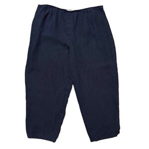 Eileen Fisher Size 2X Dark Blue Linen Lagenlook Minimalist Beach Tapered Pants